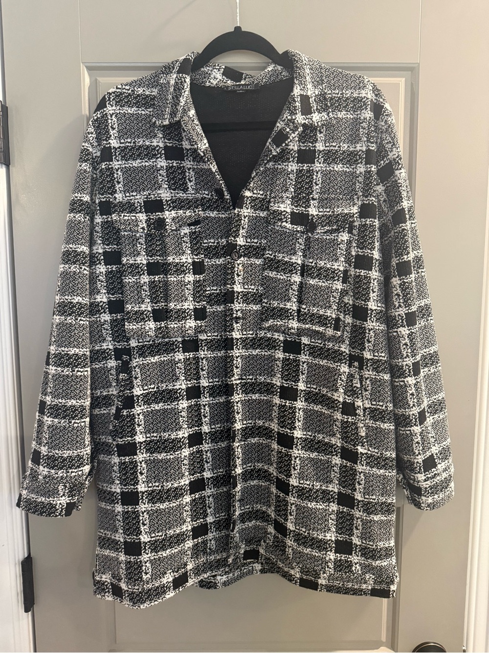 Women’s St. John Black & White Plaid Open-Front Jacket- Size L